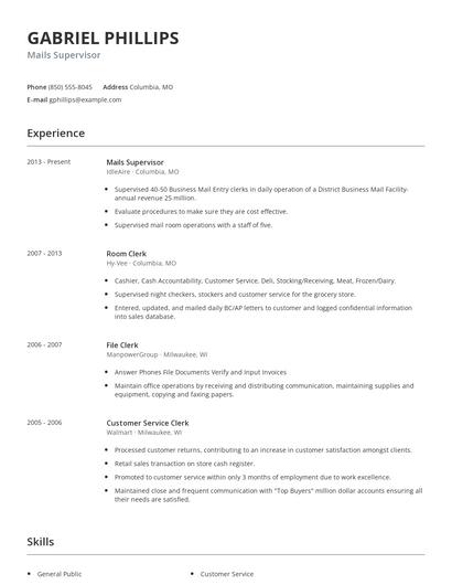 Mails Supervisor Resume