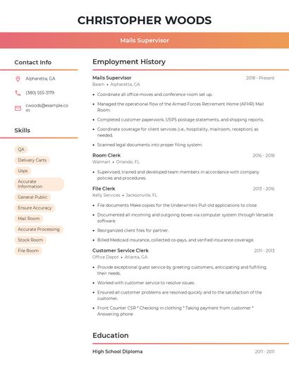 Mails Supervisor Resume