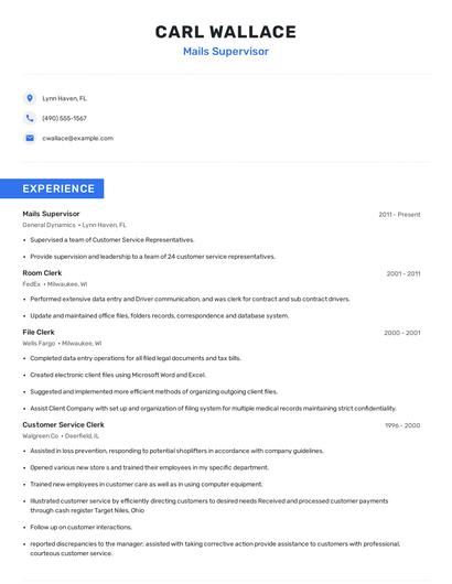 Mails Supervisor Resume