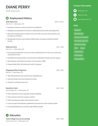 Mails Supervisor Resume