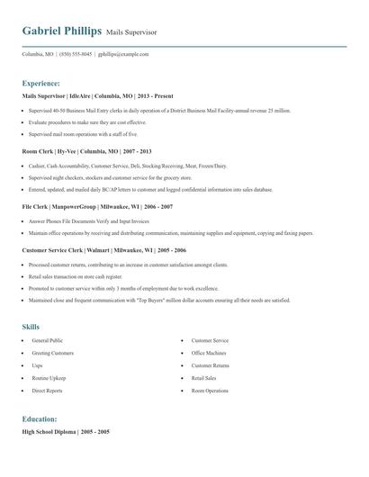 Mails Supervisor Resume