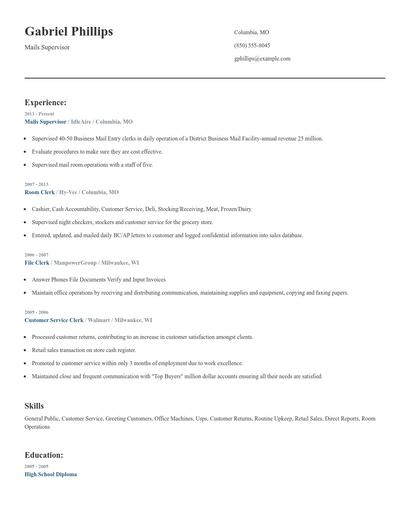 Mails Supervisor Resume