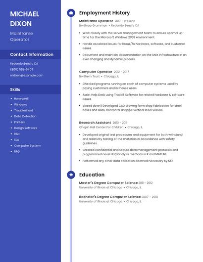 Mainframe Operator Resume