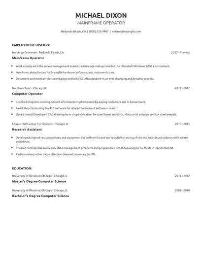 Mainframe Operator Resume
