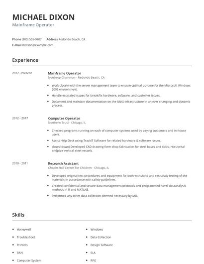 Mainframe Operator Resume