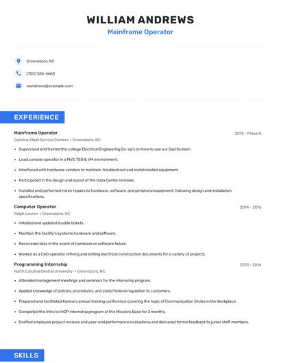 Mainframe Operator Resume