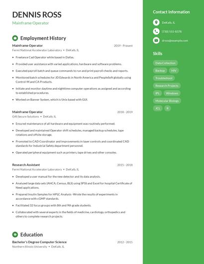 Mainframe Operator Resume