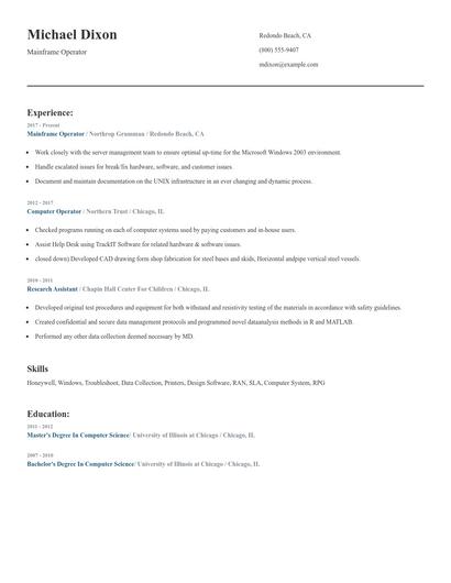 Mainframe Operator Resume
