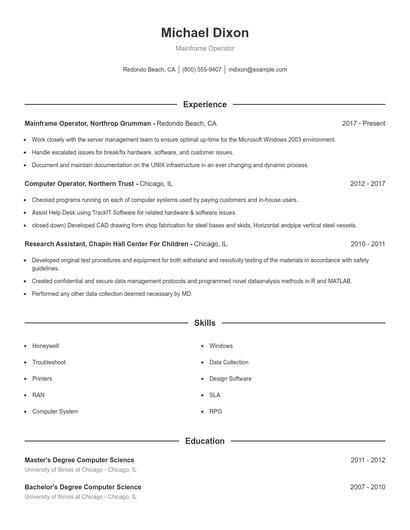 Mainframe Operator Resume