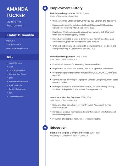 Mainframe Programmer Resume