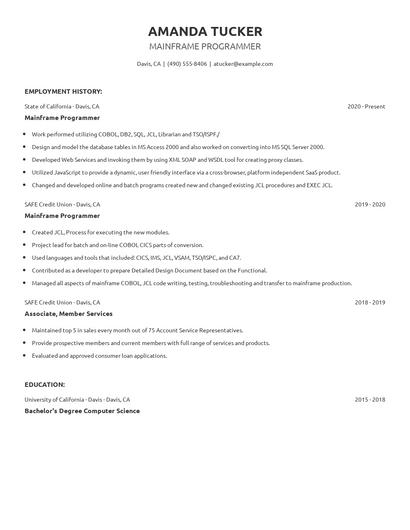 Mainframe Programmer Resume