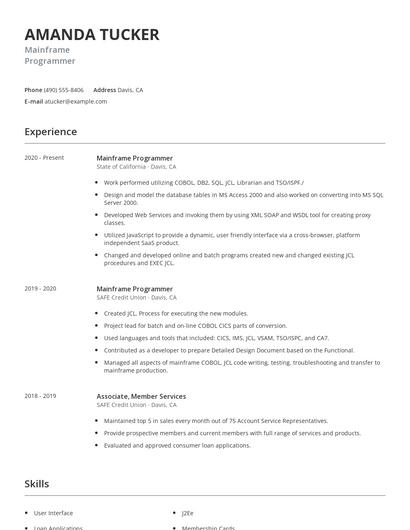 Mainframe Programmer Resume