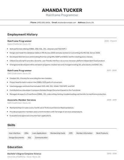Mainframe Programmer Resume