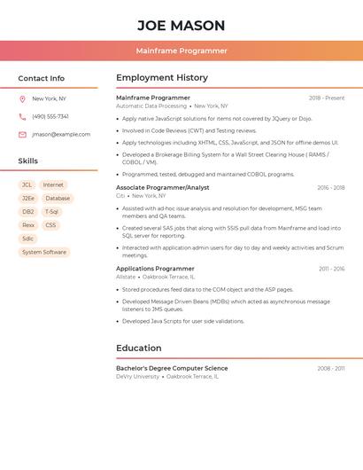 Mainframe Programmer Resume