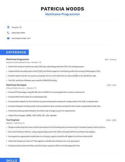Mainframe Programmer Resume