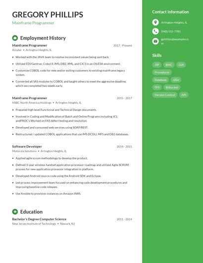 Mainframe Programmer Resume