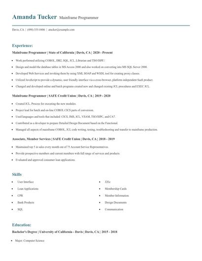 Mainframe Programmer Resume