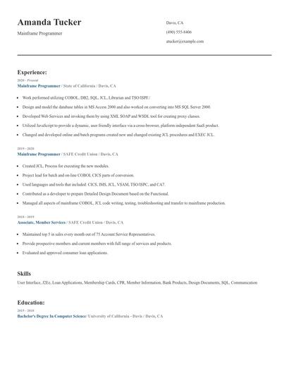 Mainframe Programmer Resume
