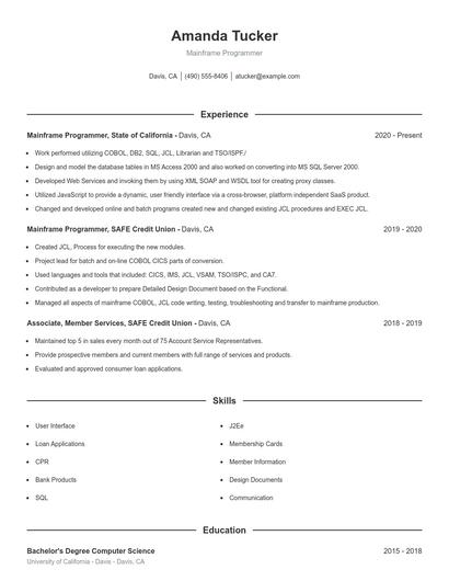 Mainframe Programmer Resume