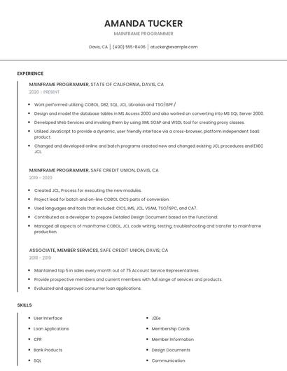 Mainframe Programmer Resume