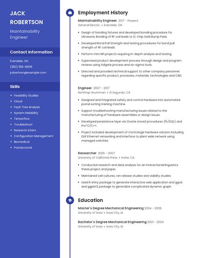 Maintainability Engineer Resume