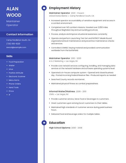 Maintainer Operator Resume
