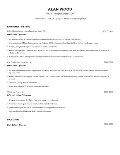 Maintainer Operator Resume