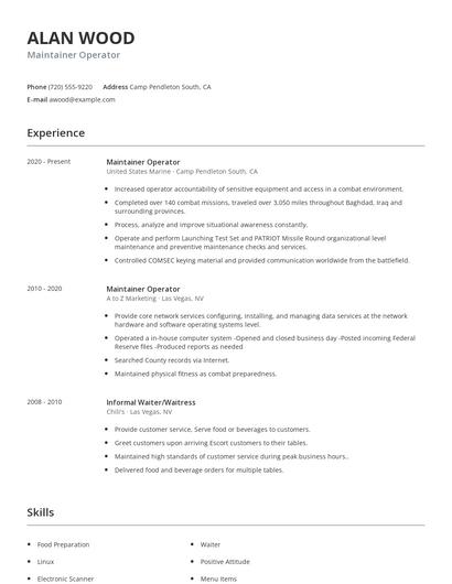 Maintainer Operator Resume
