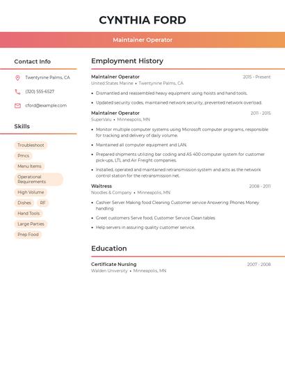 Maintainer Operator Resume