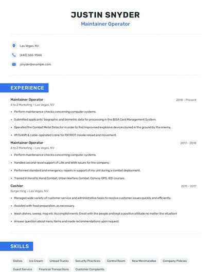 Maintainer Operator Resume