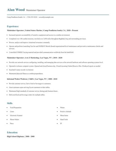 Maintainer Operator Resume