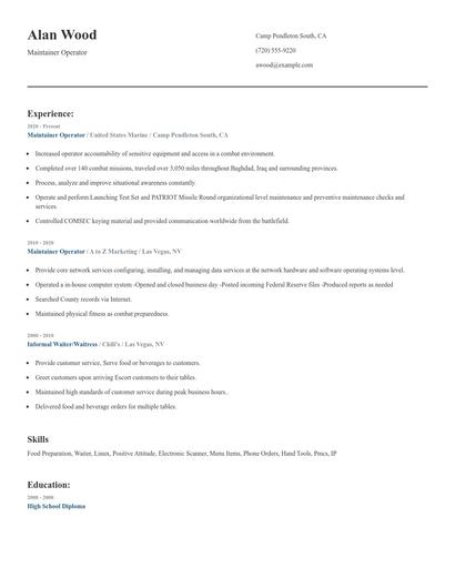 Maintainer Operator Resume