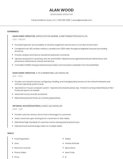 Maintainer Operator Resume