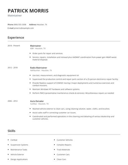 Maintainer Resume