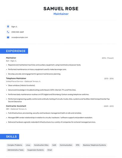 Maintainer Resume