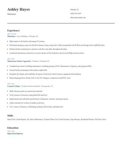 Maintainer Resume