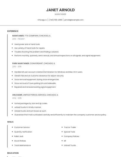 Maintainer Resume