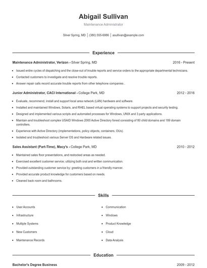 Resume example 1