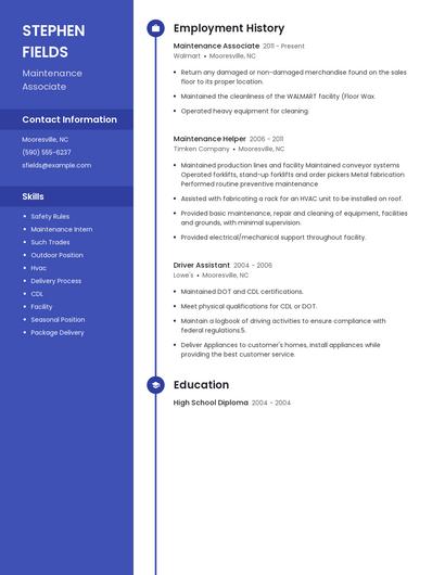 Maintenance Associate Resume