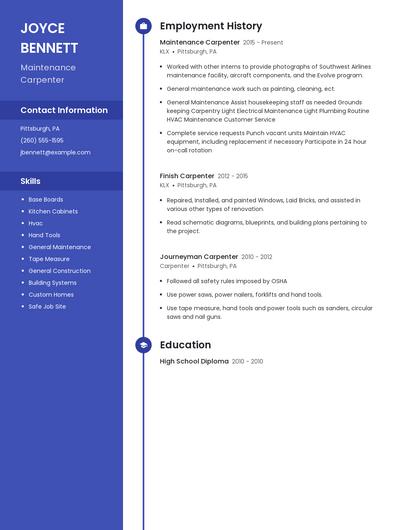 Maintenance Carpenter Resume