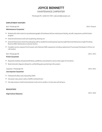 Maintenance Carpenter Resume
