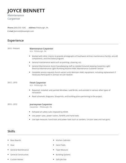 Maintenance Carpenter Resume