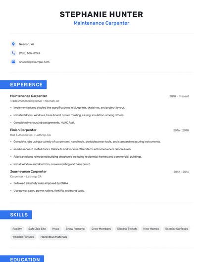 Maintenance Carpenter Resume