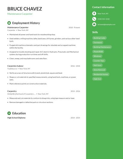 Maintenance Carpenter Resume