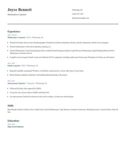 Maintenance Carpenter Resume