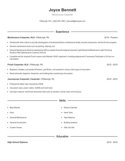 Maintenance Carpenter Resume