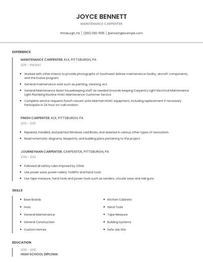 Maintenance Carpenter Resume