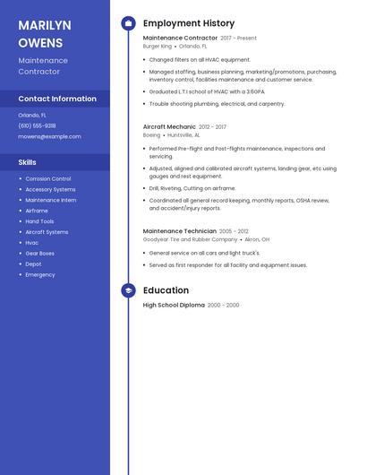 Maintenance Contractor Resume