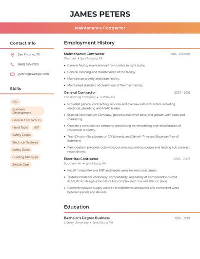 Maintenance Contractor Resume