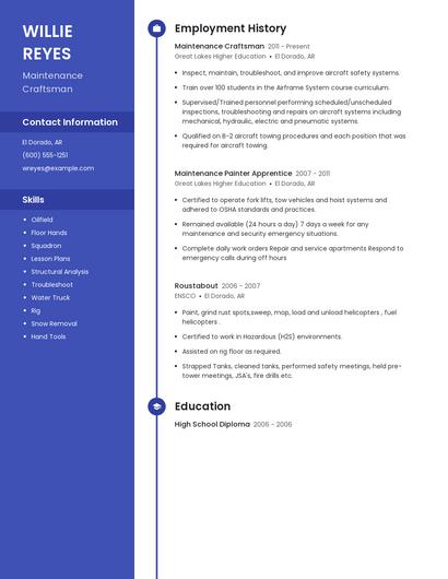 Maintenance Craftsman Resume